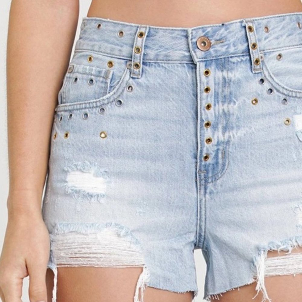 Pistola High Rise Rivet Distressed Jean Shorts